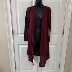 Burgundy Open Front Longline Cardigan